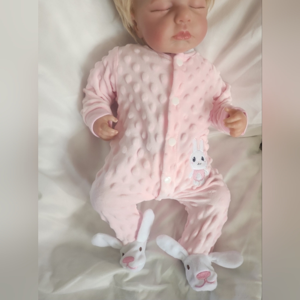 Baby Pink Minky Plush One-Piece with Bunny Motif